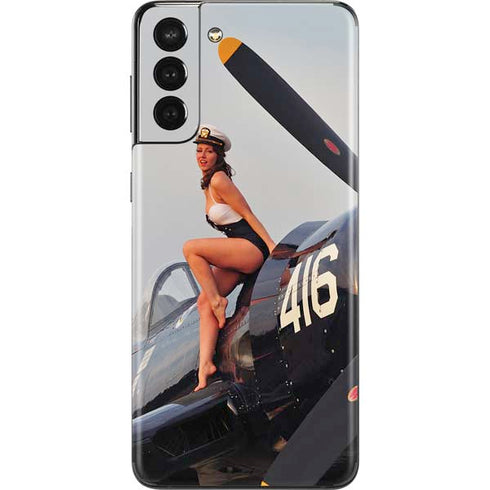 1940s Navy Pin-Up Girl On Corsair Fighter Plane Galaxy S21 Plus 5G Skin